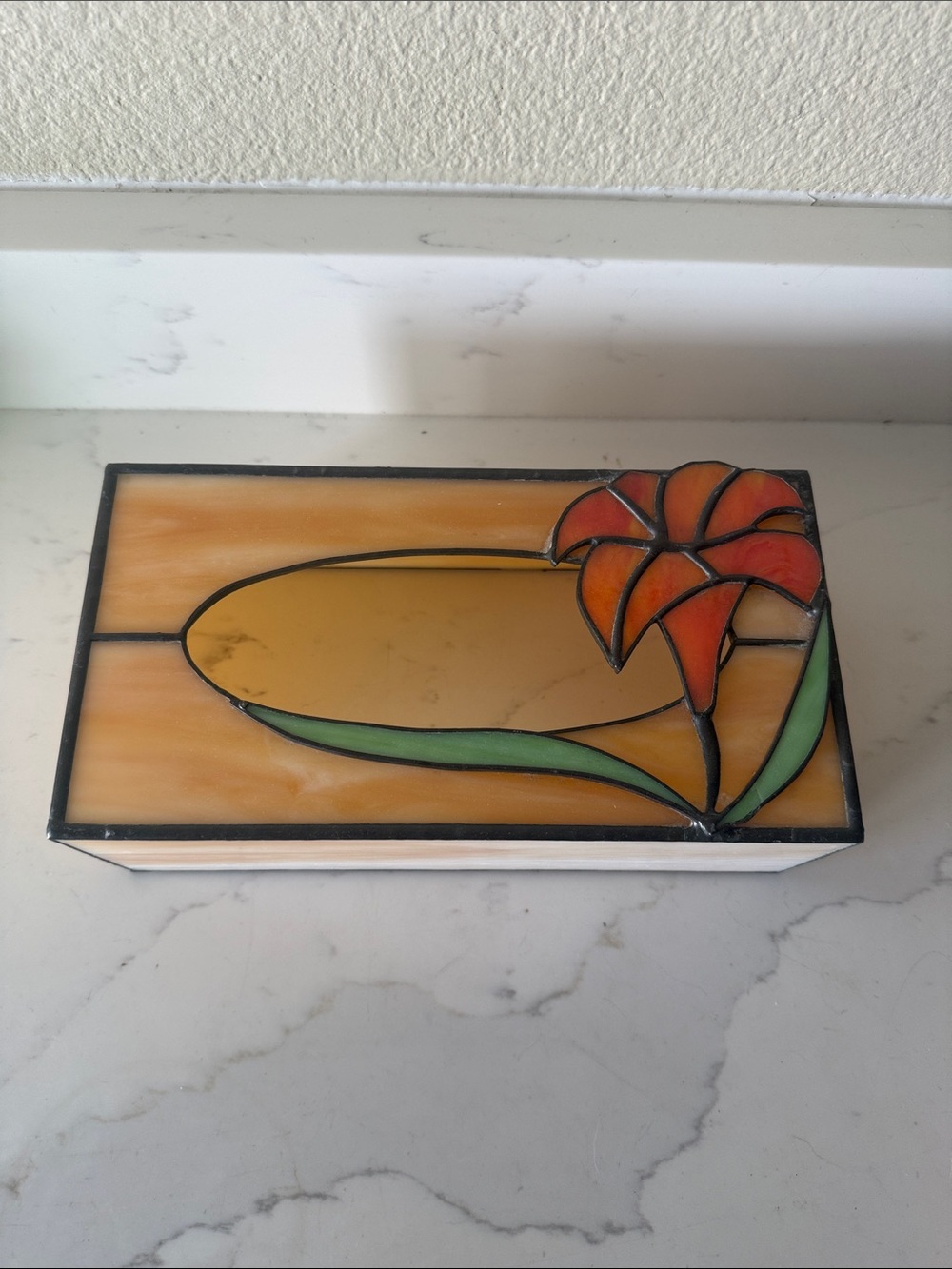 Vintage Stained Glass Floral Tissue Box Cover